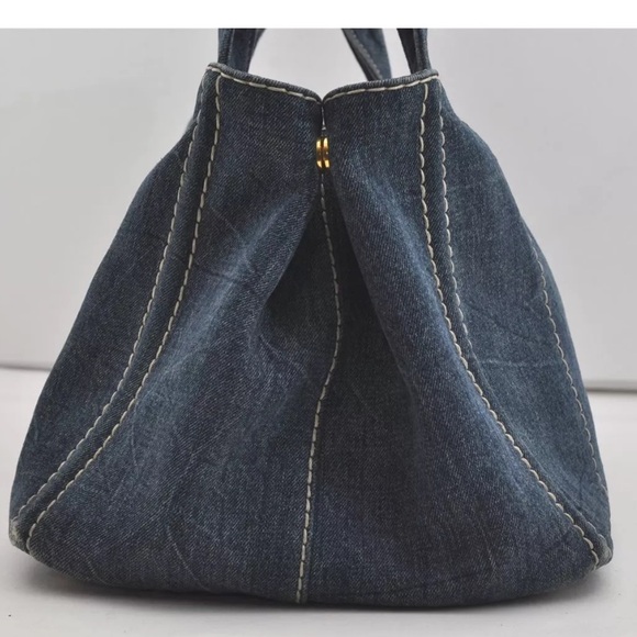 Authentic PRADA Canapa Large Canvas Tote Hand Bag Denim Blue - Picture 4 of 13